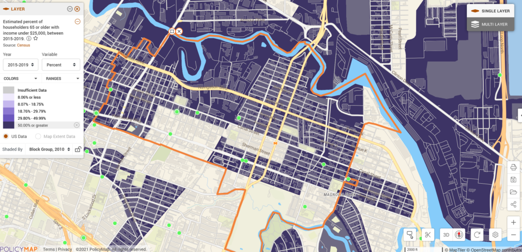 Map of Population and Income near Older Population Served by Stanaker Area Library